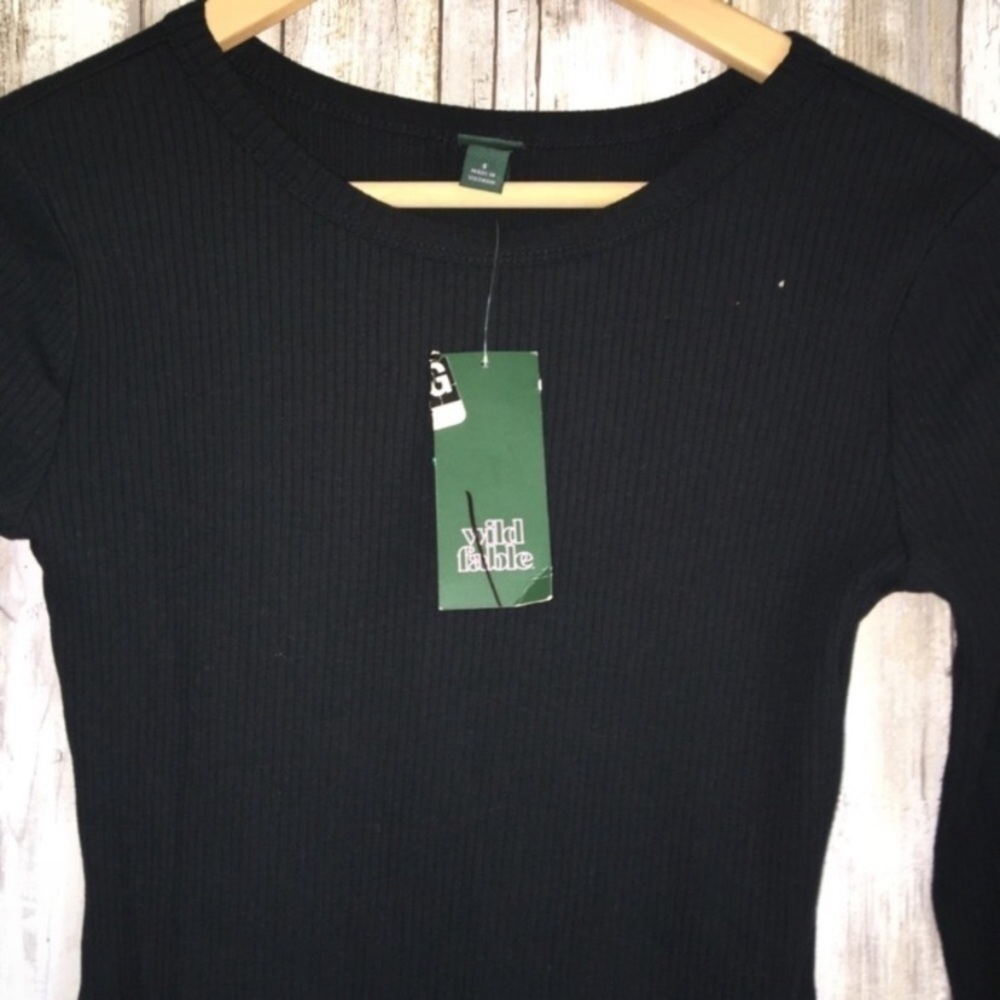 NWT Wild Fable Black Rose Embroidered Ribbed Dress - Picture 5 of 5